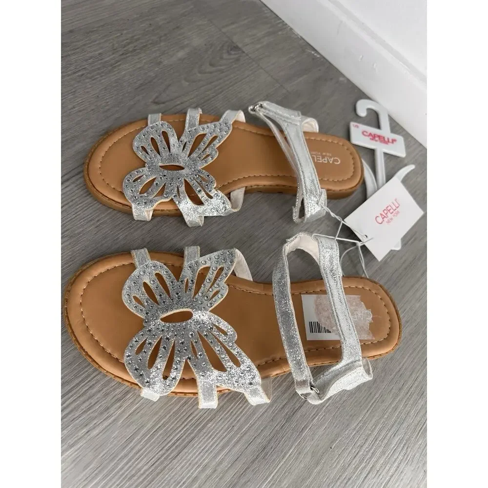 Kids Girls Capelli Shimmering Silver Butterfly Sandal Size 1/2